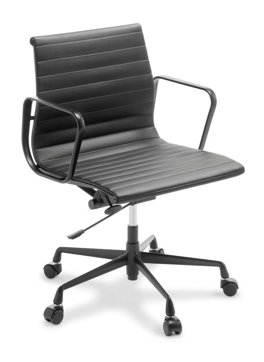 Clearance Eames Replica Classic Mid Back Black Leather Chair - Black Frame